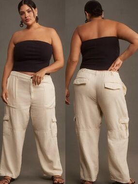Anthropologie NWT Pilcro Slim Linen Beach Cargo Pants size 2X